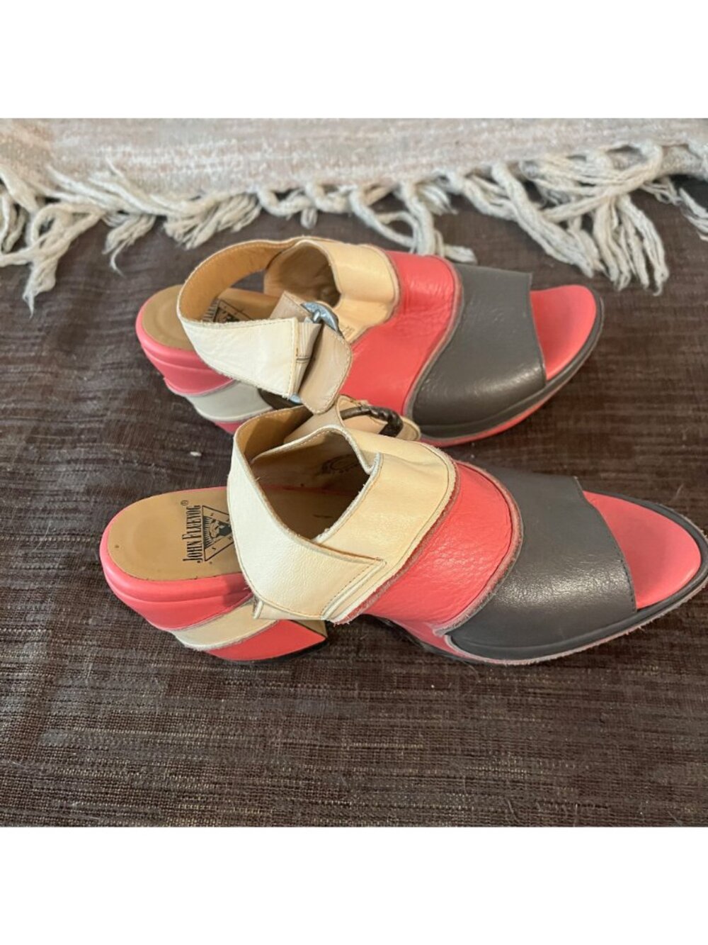 JOHN FLUEVOG Prepare Advisor Platform Slingback Heels in Pink, Ivory and Grey L - Picture 8 of 10